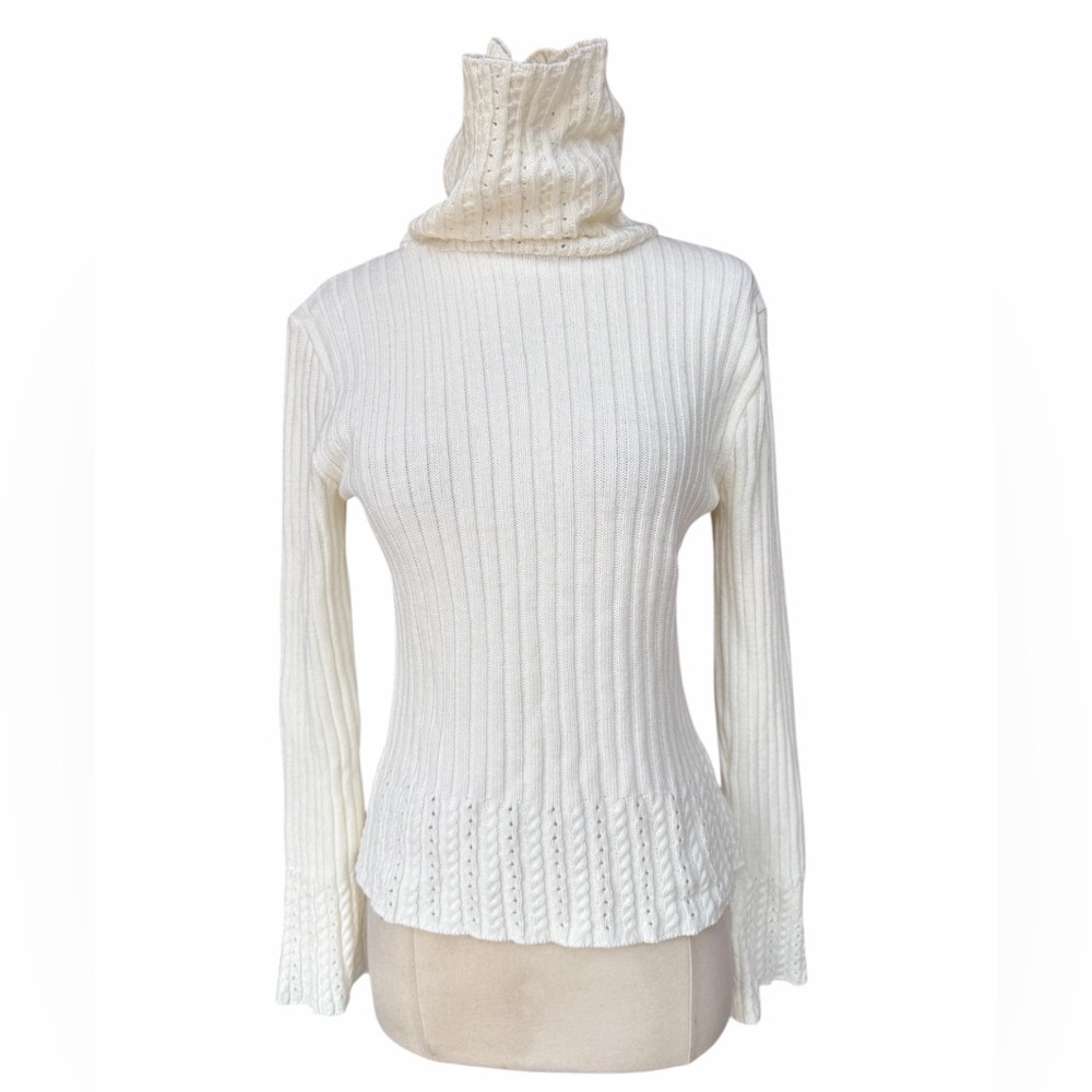 Y2K The Great American Sweater Co. 100% Acrylic Off-White Ribbed-Knit Open-Knit